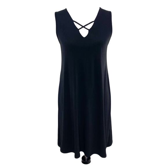 Viereek Dresses & Skirts - Viereek Sleeveless Black Knit Sheath Dress Criss Cross Tie Back Medium M Aline